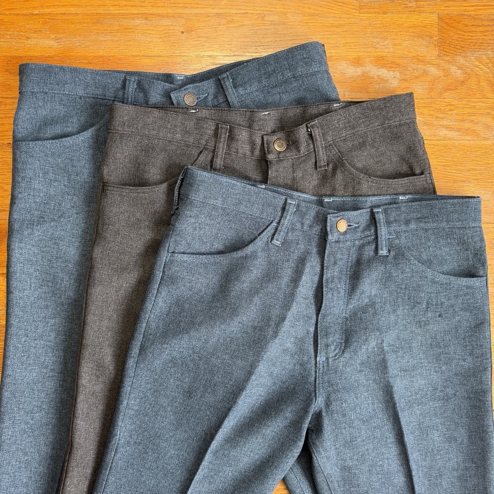 3x Vintage Wrangler Wrancher Dress Jeans Polyester 82HU Heather Blue Gray 33x30